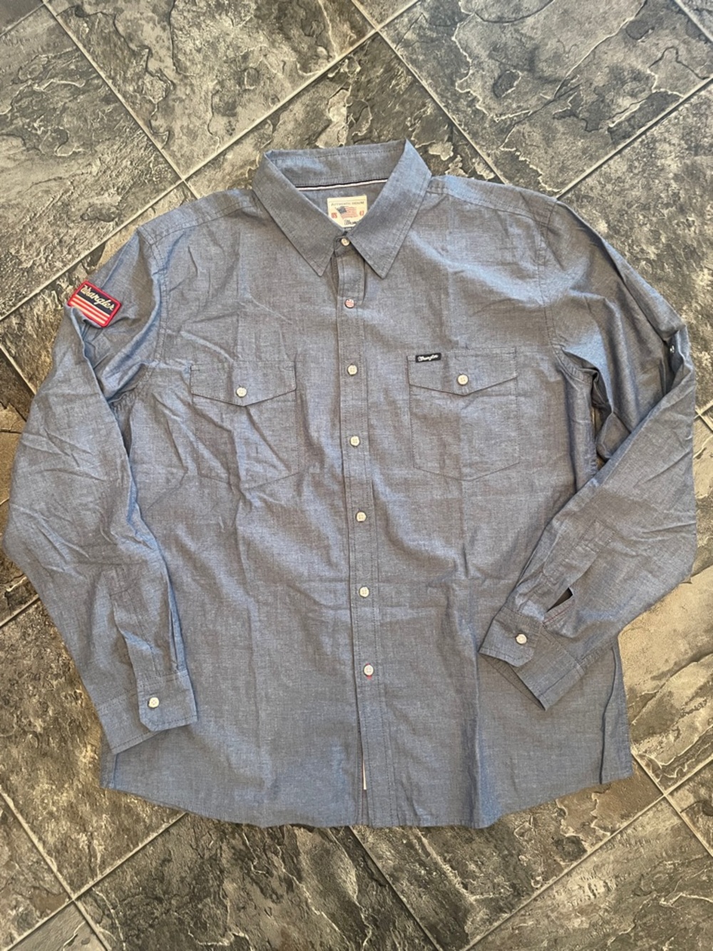 WRANGLER Vintage Men’s Denim Blue Rodeo Western Ranch Pearl Snap-Button Shirt